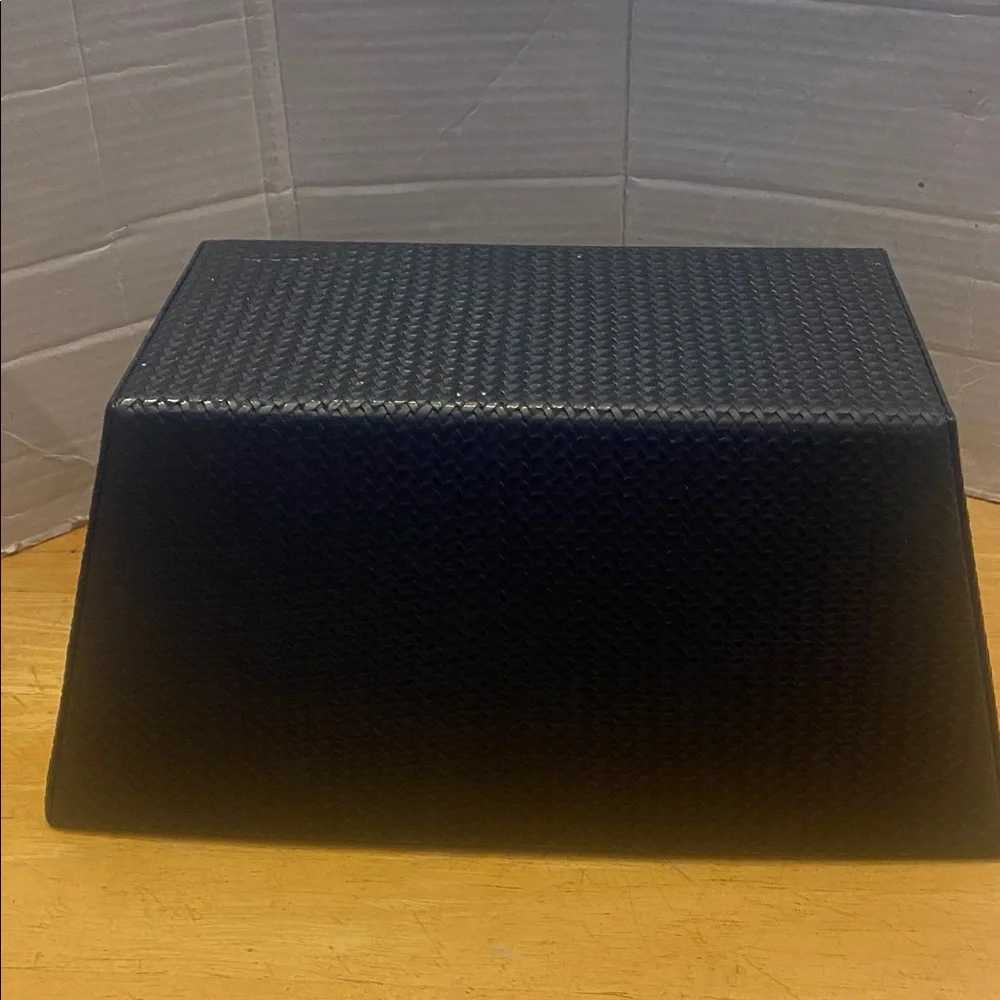 Black and Tan Woven Basket great for storage. Multi-use in br kitchen office